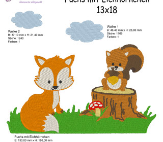 Stick Datei - Fuchs mit Eichhörnchen 13x18